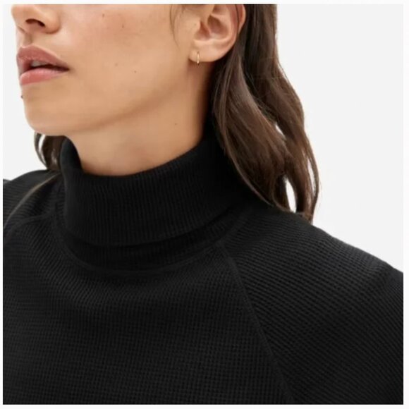 Everlane - The Organic Cotton Turtleneck Waffle Tee black - womens small - Picture 3 of 8